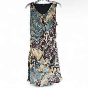 Y2K DSTUDIO 100% Silk Fairy Grunge Slip Dress Abstract Geo Indie Boho | Size 10